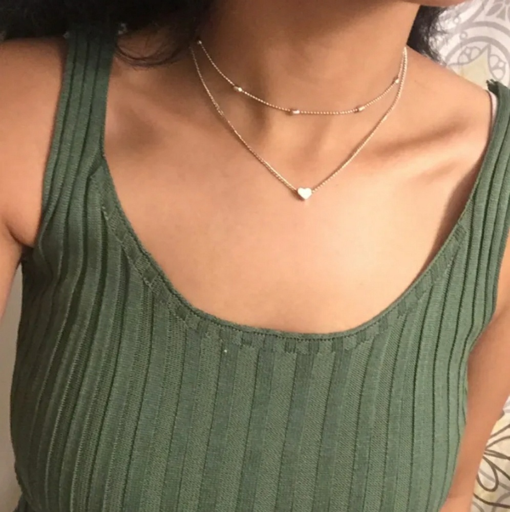 👆LEFT 🔥✨Double Heart Layer Choker Necklace Chain - Picture 2 of 4